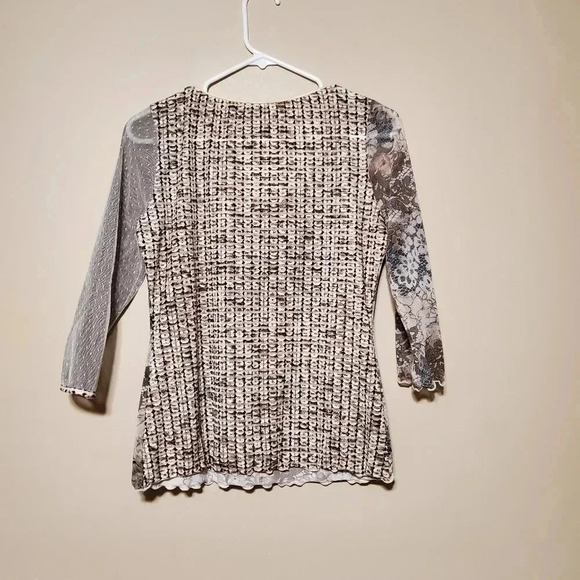 ANAC Designed By Kimi Mesh Mixed Print 3/4 Sleeve Top Made in Korea Size Large - Picture 5 of 7